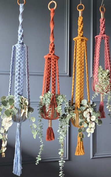 colourful macrame plant hangers